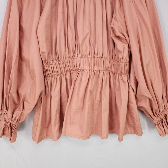 Eliza Faulkner Peasant Top Size Small Shirred Waist Balloon Sleeve Salmon - Picture 4 of 11